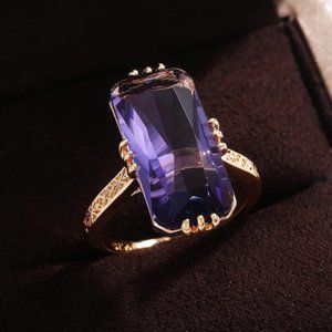 18k Gold Plated DIAMOND CUT Purple Stone Ring